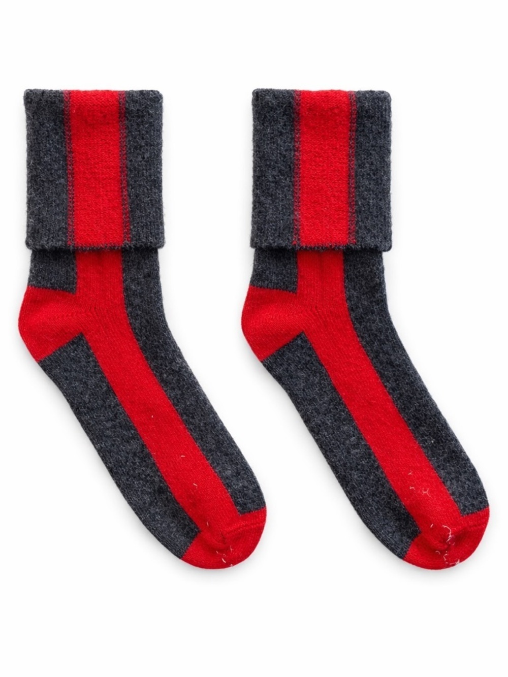 Red and Gray Knee Tall Crew Length Knit Socks